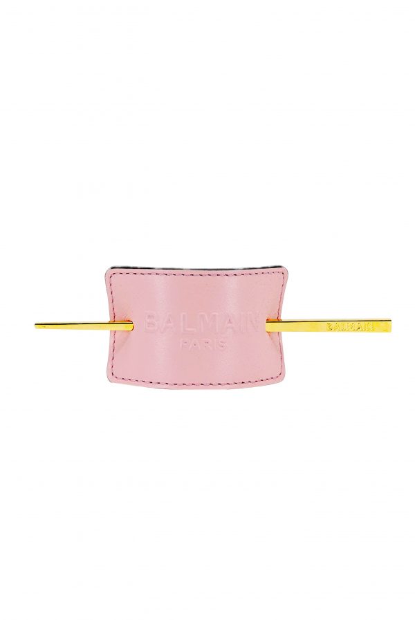 Balmain Leather Hair Barrette With Pin In Pink